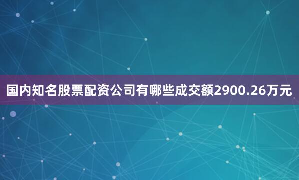 国内知名股票配资公司有哪些成交额2900.26万元